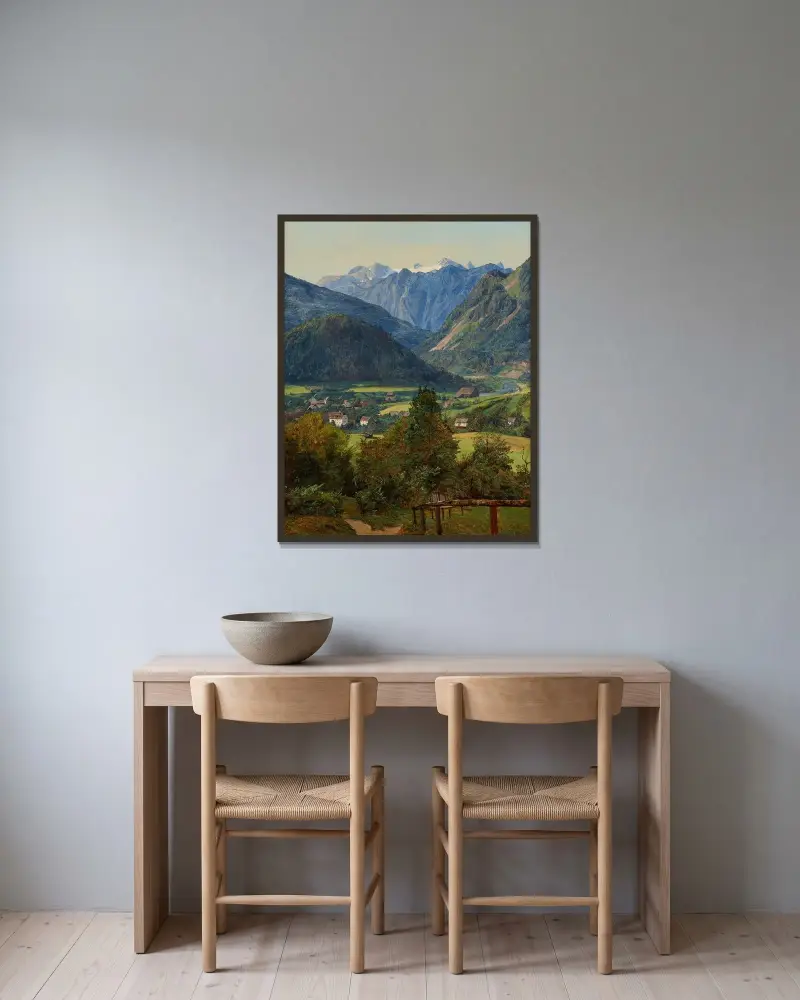 Dachstein från Sophien-Doppelblick vid Ischl av Ferdinand Georg Waldmüller inramad på en vägg