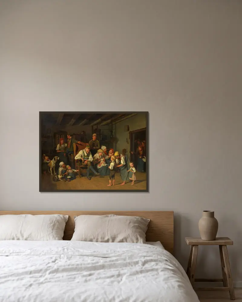 Gratulation till farfars födelsedag av Ferdinand Georg Waldmüller inramad på en vägg