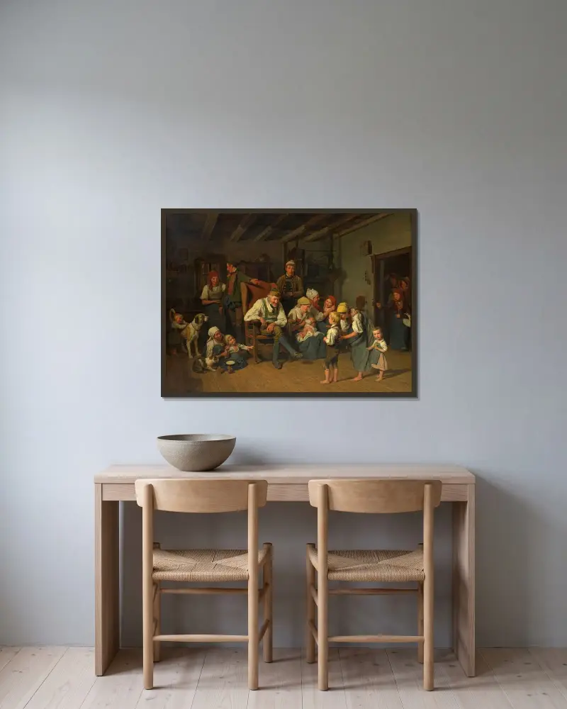 Gratulation till farfars födelsedag av Ferdinand Georg Waldmüller inramad på en vägg