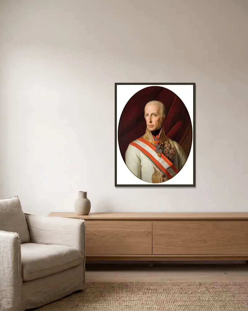 Kaiser Franz I av Ferdinand Georg Waldmüller inramad på en vägg