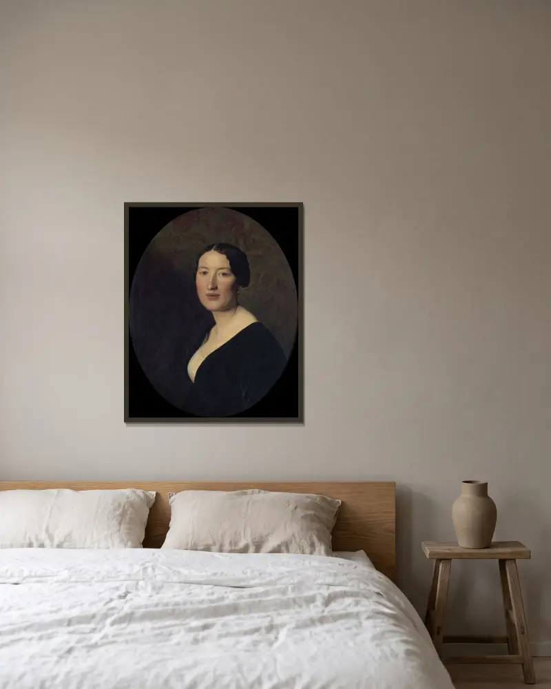 Porträtt av Madame Josef Bayer av Ferdinand Georg Waldmüller inramad på en vägg