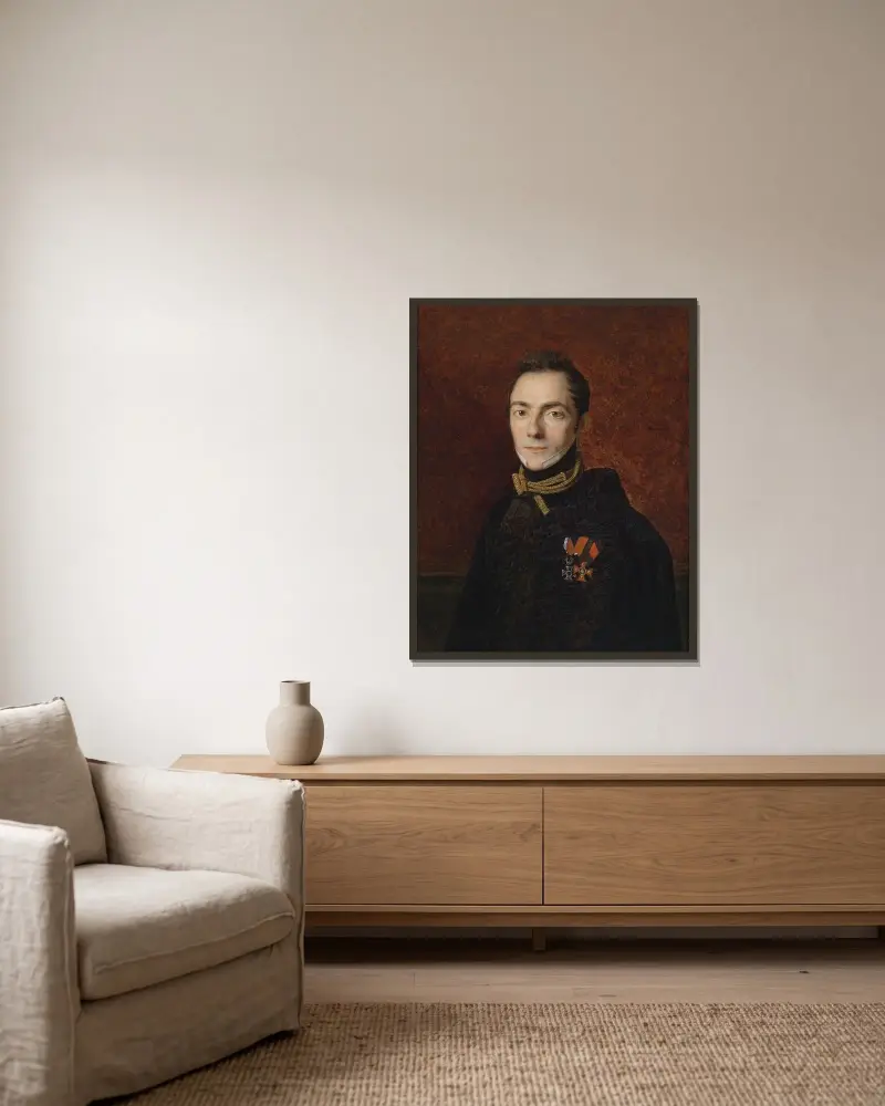 Portrait eines Grafen Apponyi av Ferdinand Georg Waldmüller inramad på en vägg