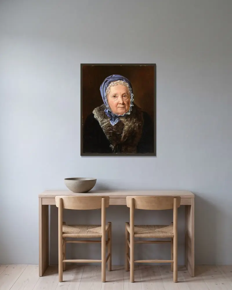 Rosina Wieser vid 83 års ålder av Ferdinand Georg Waldmüller inramad på en vägg