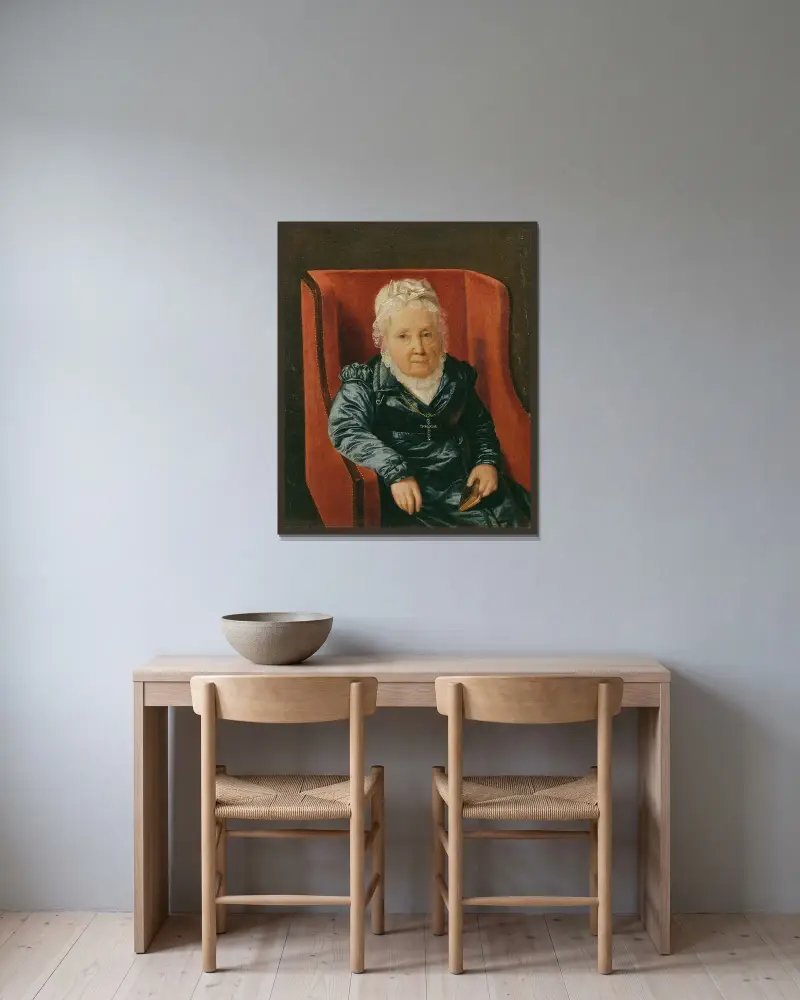 Rosina Wieser im Lehnstuhl av Ferdinand Georg Waldmüller inramad på en vägg