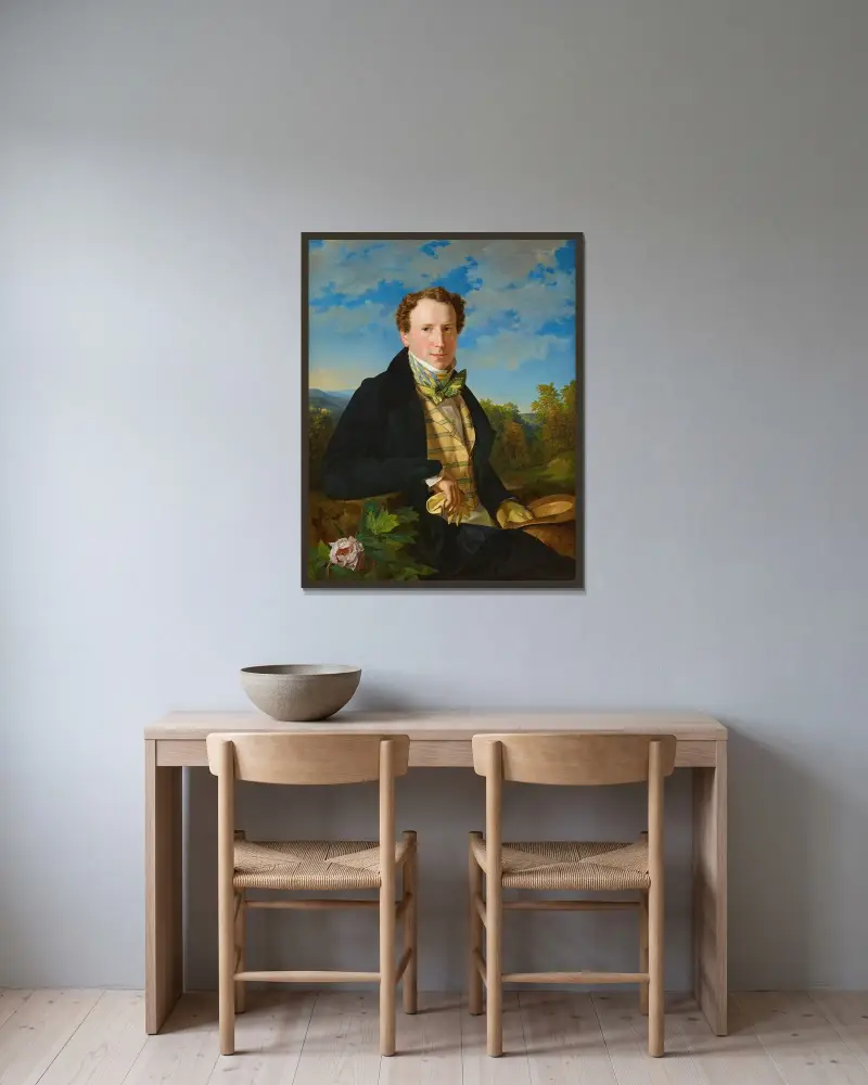 Självporträtt i unga år av Ferdinand Georg Waldmüller inramad på en vägg