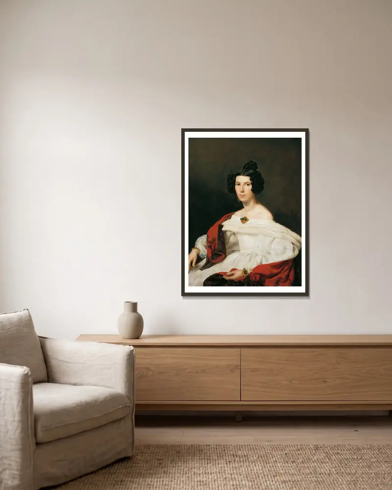 The wife of court official Josef von Stadler av Ferdinand Georg Waldmüller inramad på en vägg