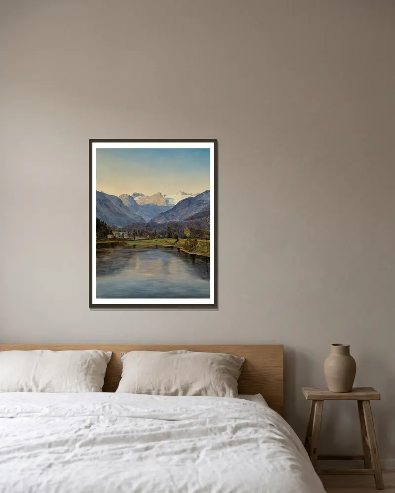 View Of Lake Altaussee And The Dachstein av Ferdinand Georg Waldmüller inramad på en vägg