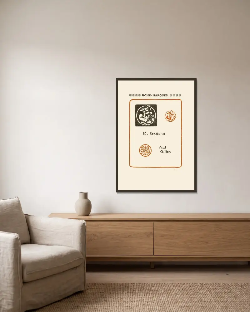 Andra boken om monogram, märken, sigill och exlibris, plansch 02 av George Auriol inramad på en vägg