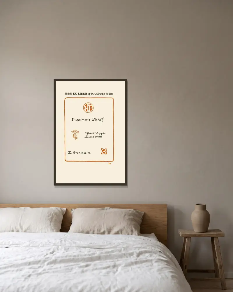 Andra boken om monogram, märken, sigill och exlibris, pl. 23 av George Auriol inramad på en vägg