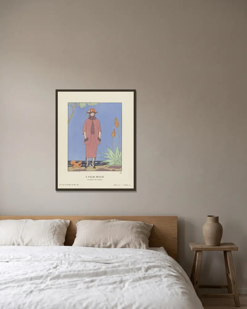 A palm beach Tailleur, de Worth av George Barbier inramad på en vägg