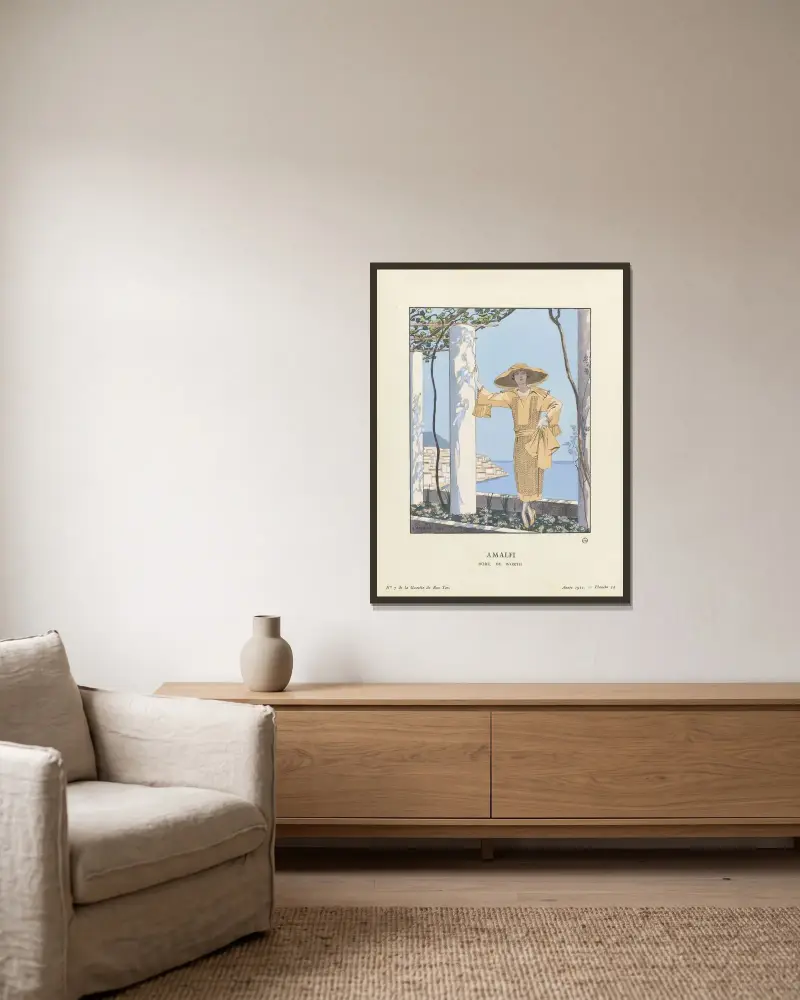 Amalfi. Robe, de Worth av George Barbier inramad på en vägg
