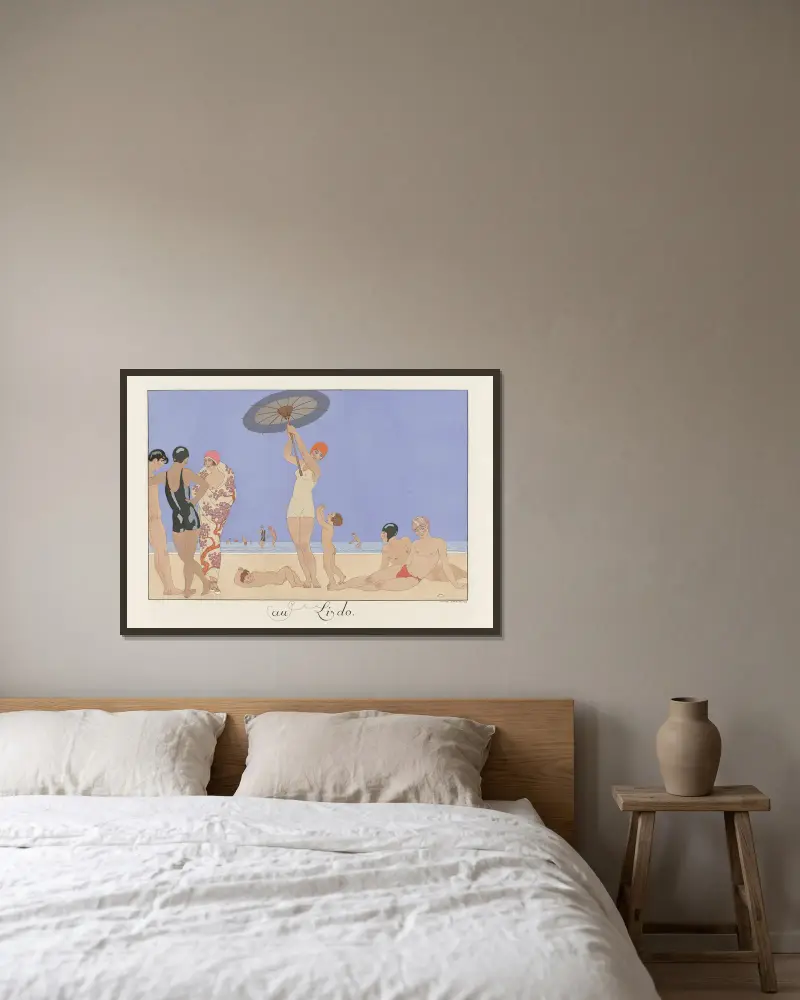 Au Lido von George Barbier gerahmt an einer Wand