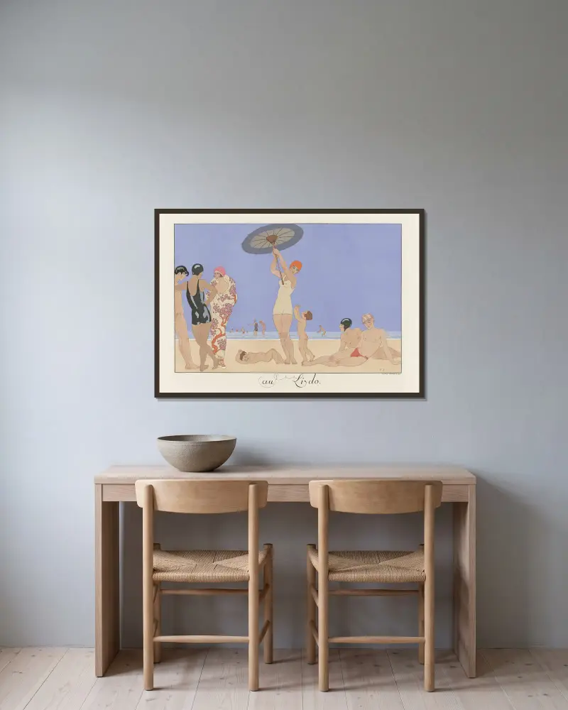 Au Lido von George Barbier gerahmt an einer Wand