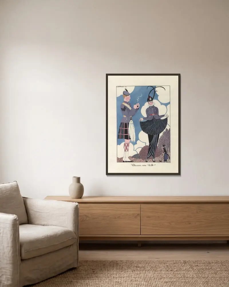Var och en sin kilt av George Barbier inramad på en vägg