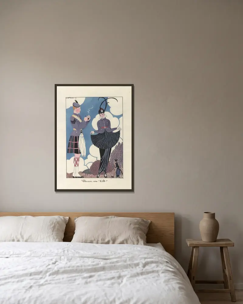 Var och en sin kilt av George Barbier inramad på en vägg