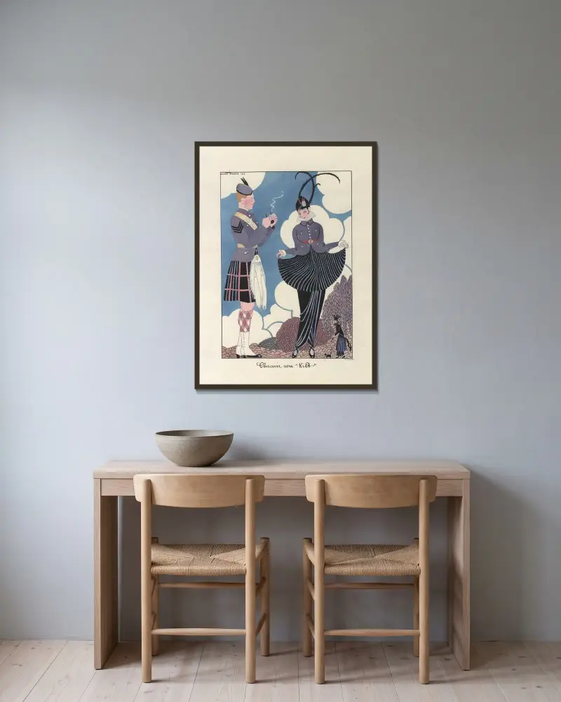 Var och en sin kilt av George Barbier inramad på en vägg
