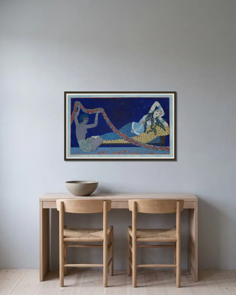 Kleopatra av George Barbier inramad på en vägg