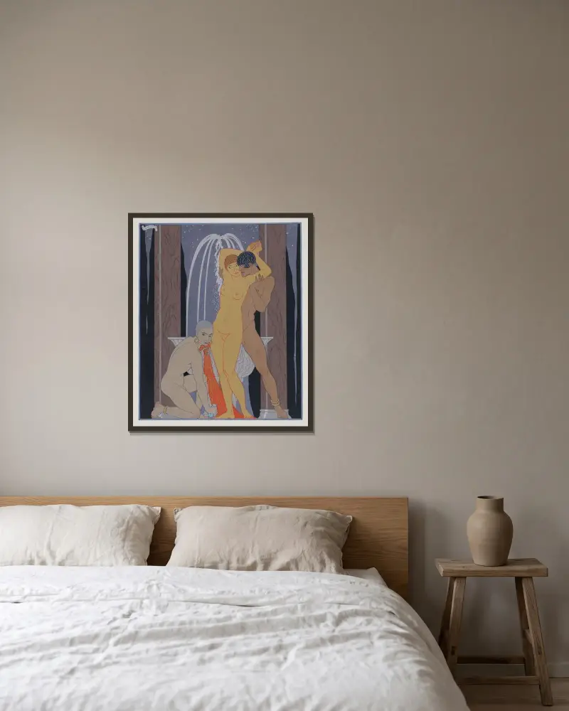 Clodia i sällskap med sin bror av George Barbier inramad på en vägg