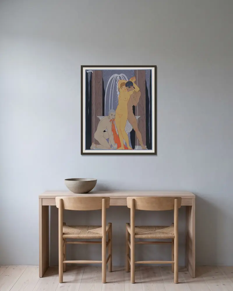 Clodia i sällskap med sin bror av George Barbier inramad på en vägg
