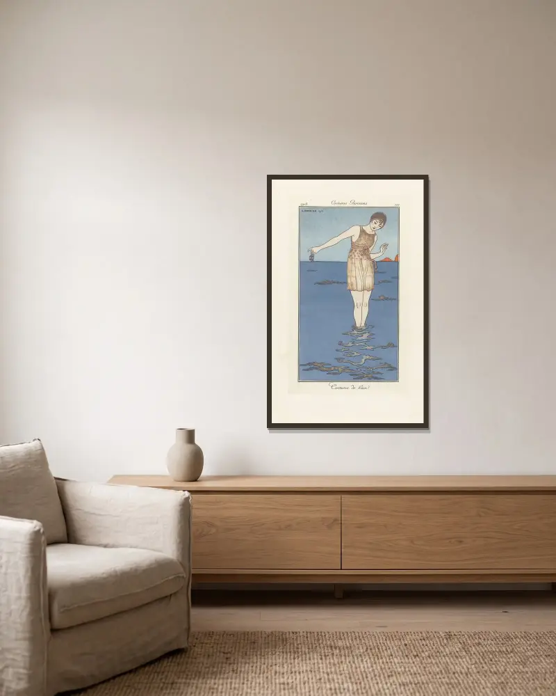 Badekostüm von George Barbier gerahmt an einer Wand