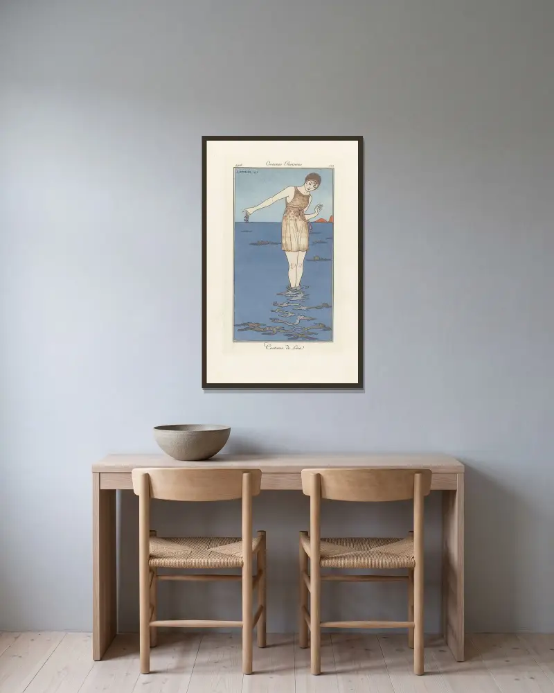 Badekostüm von George Barbier gerahmt an einer Wand