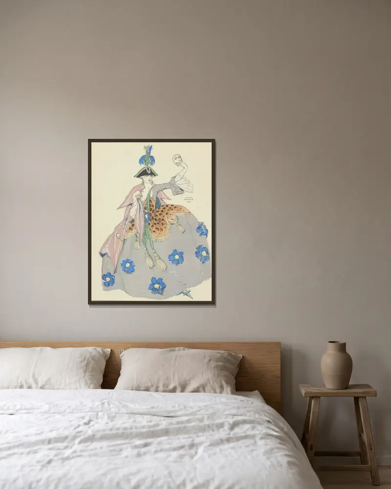Kostymskiss för Une Ombre i La Dernière Nuit de Don Juan av George Barbier inramad på en vägg