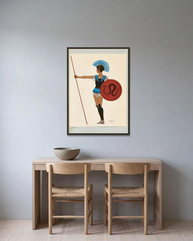 Teaterkostymer av George Barbier inramad på en vägg