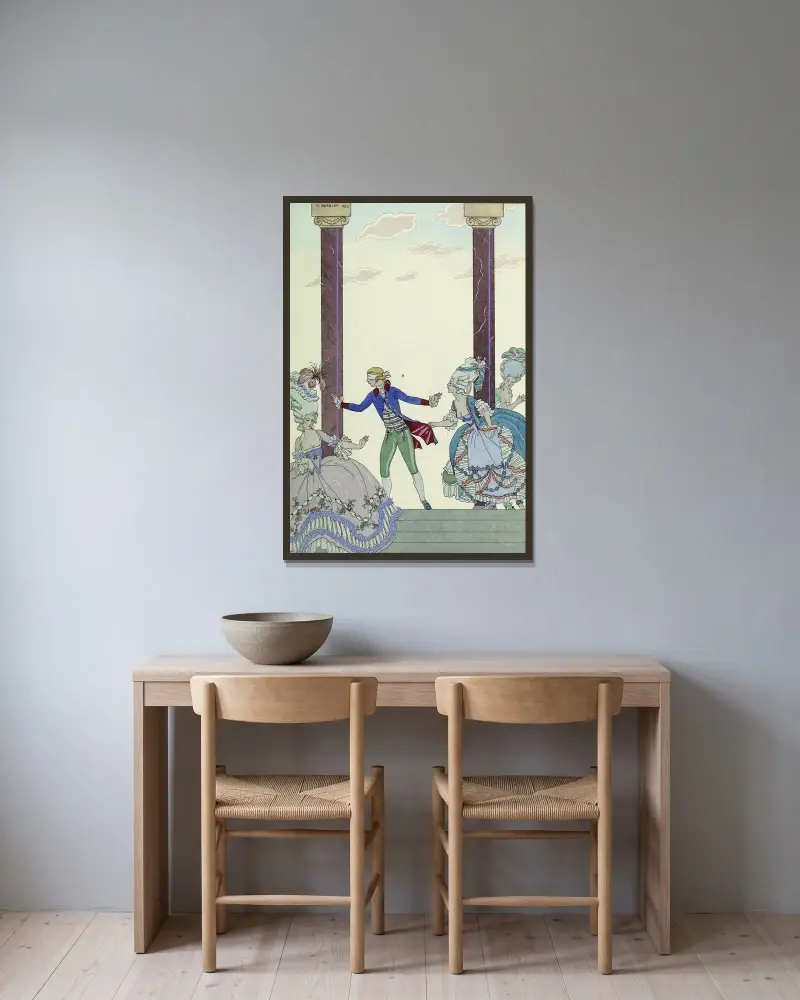 Colin-Maillard av George Barbier inramad på en vägg