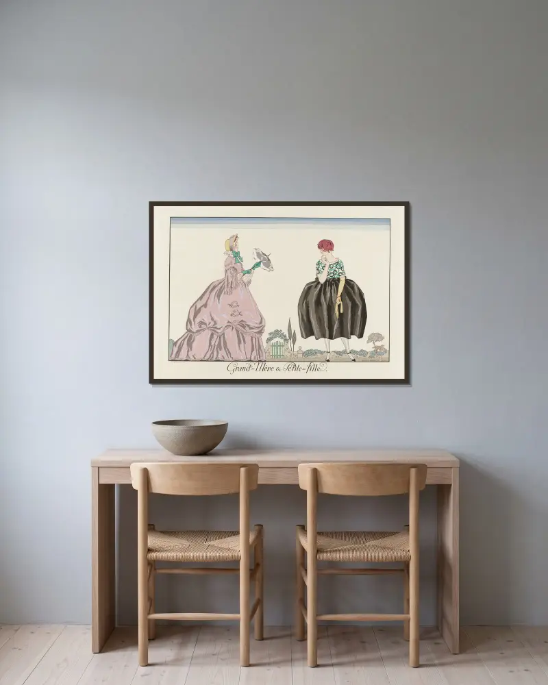 Grand-Mère & Petite-fille av George Barbier inramad på en vägg