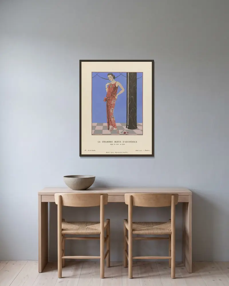 La chambre bleue d’arthénice Robe du soir, de Beer av George Barbier inramad på en vägg