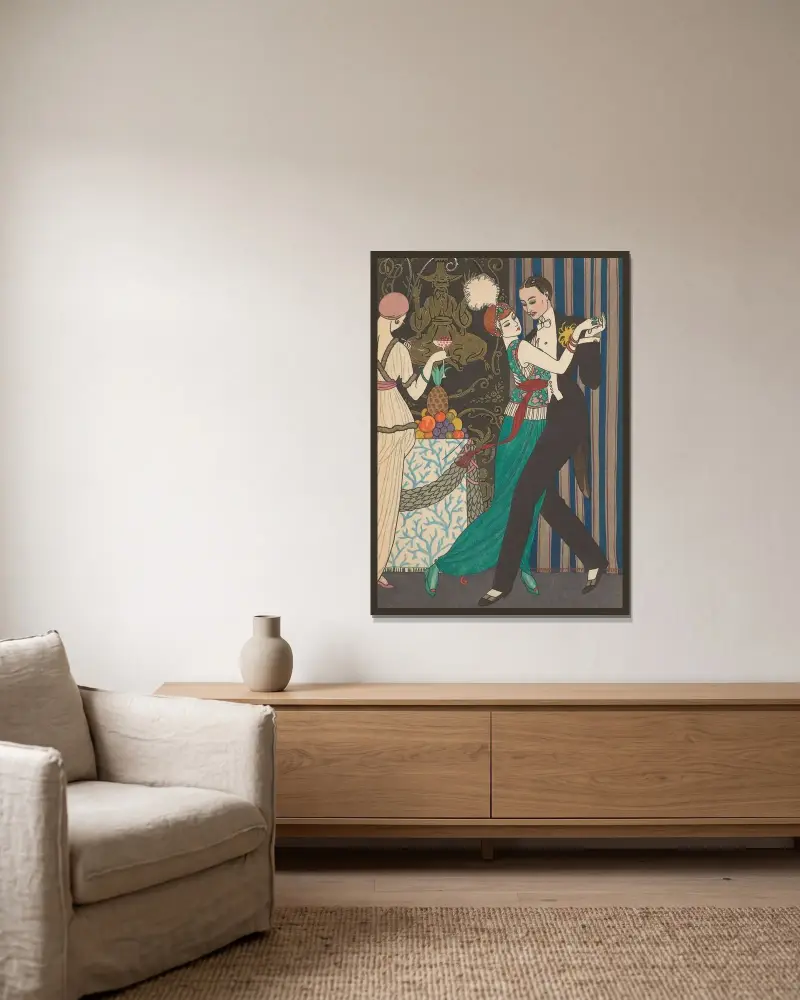 Dansen av George Barbier inramad på en vägg