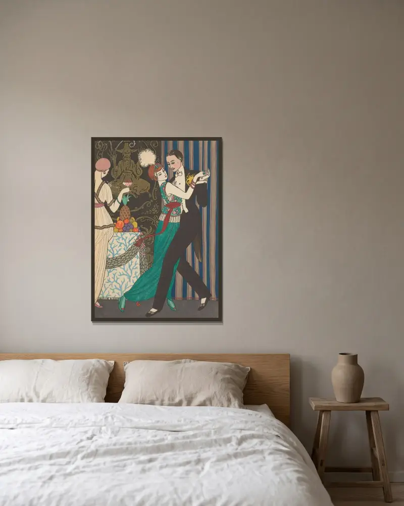 Dansen av George Barbier inramad på en vägg