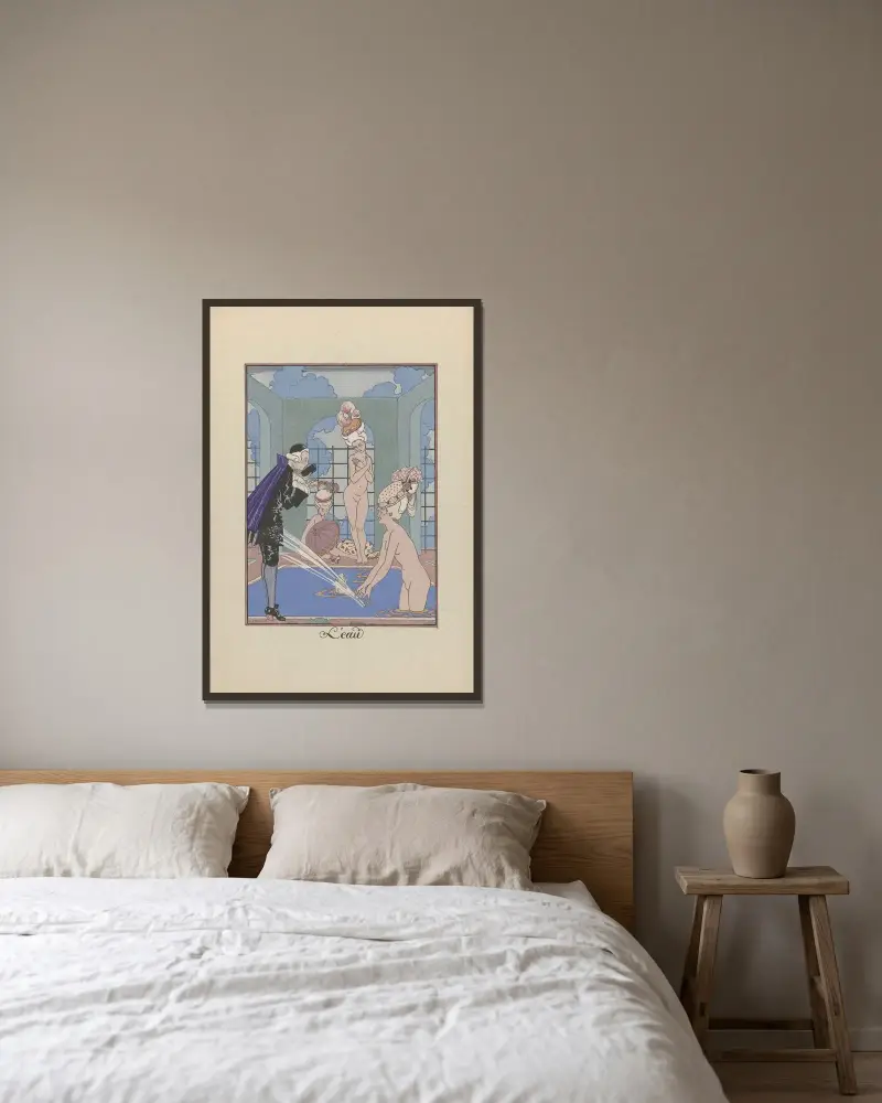 La Guirlande des mois – L’Eau av George Barbier inramad på en vägg