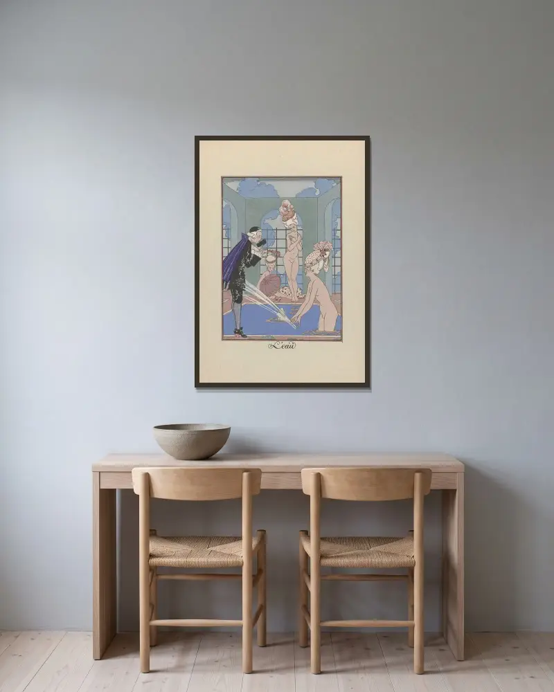 La Guirlande des mois – L’Eau av George Barbier inramad på en vägg