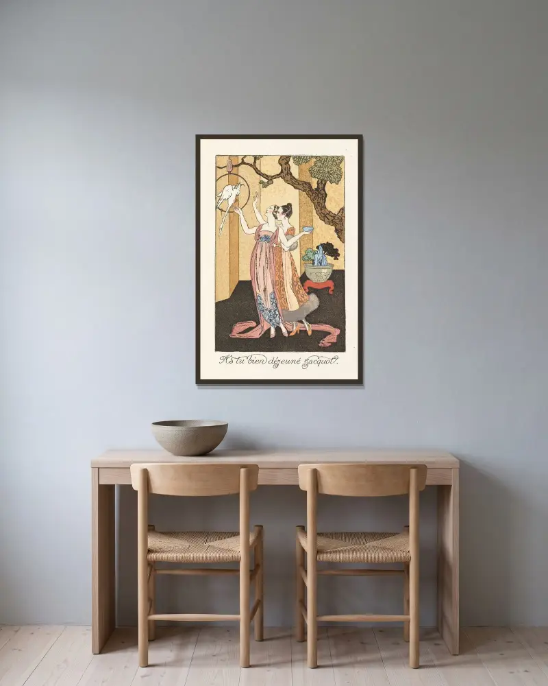 Månadernas girland av George Barbier inramad på en vägg