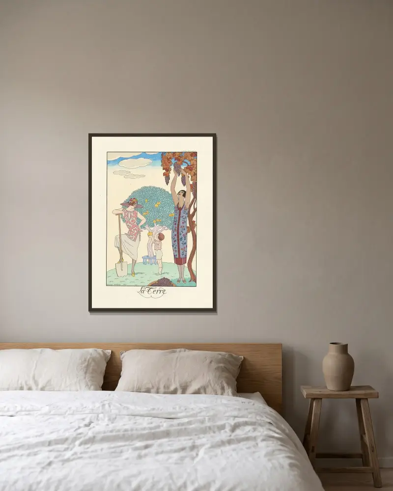 Jorden av George Barbier inramad på en vägg