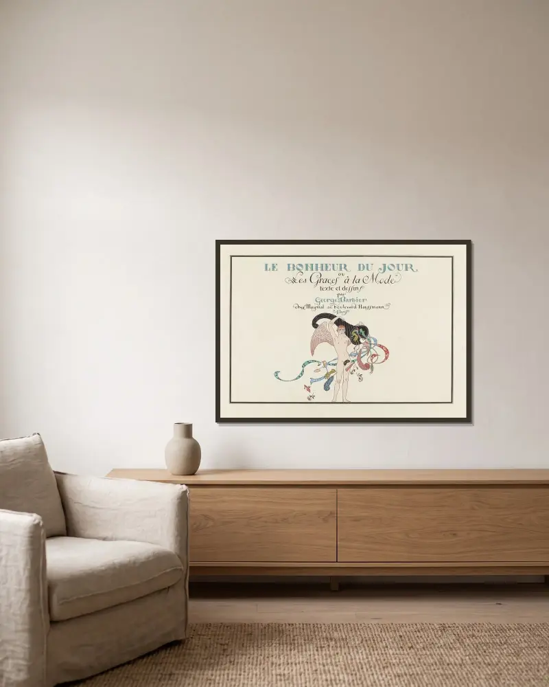 Dagens lycka eller modets gracer av George Barbier inramad på en vägg