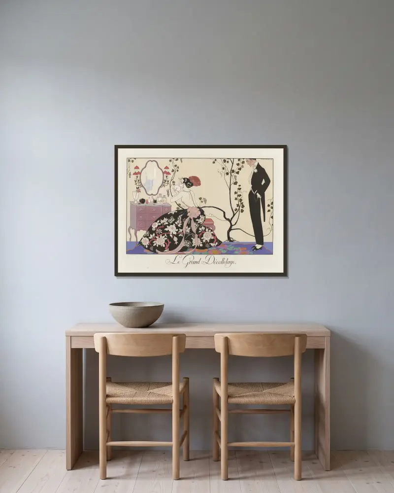 Le Grand Décolletage von George Barbier gerahmt an einer Wand
