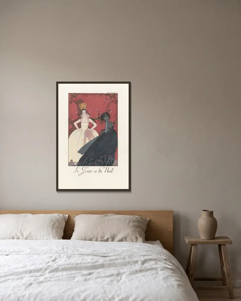 Le Jour et la Nuit av George Barbier inramad på en vägg