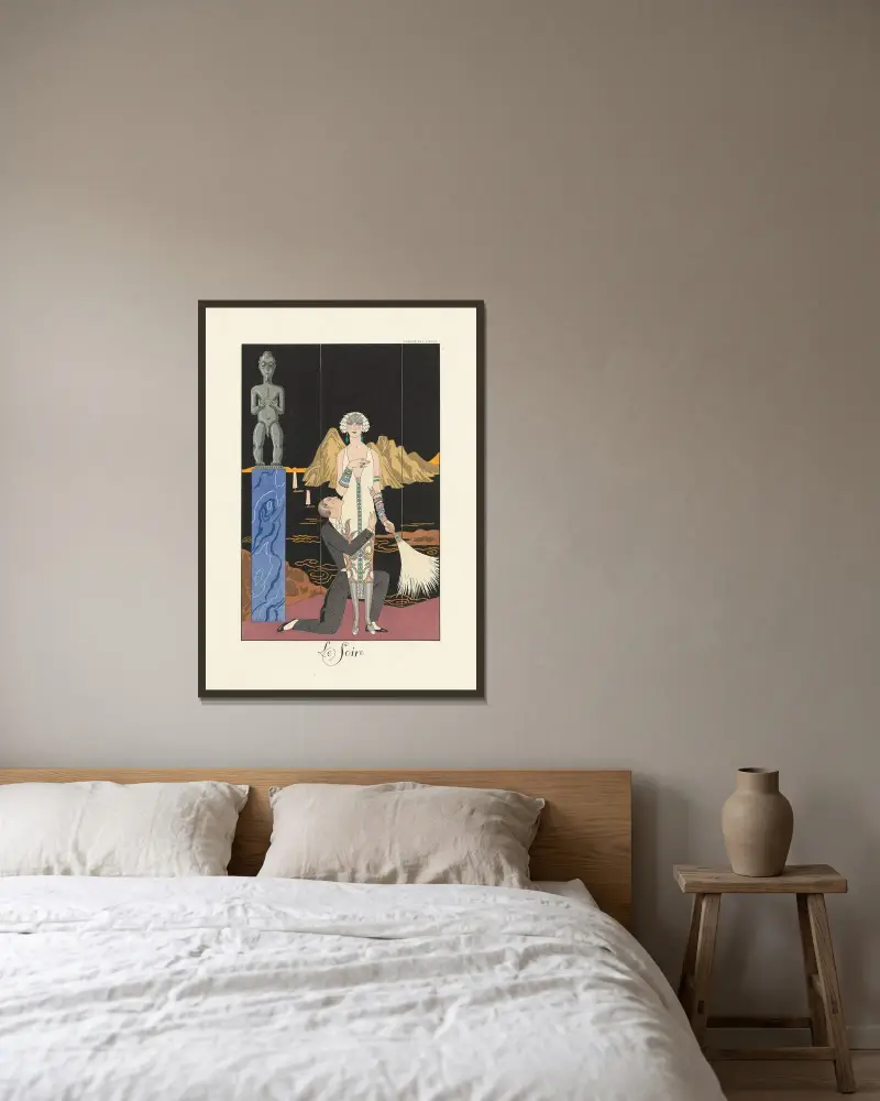 Kväll av George Barbier inramad på en vägg