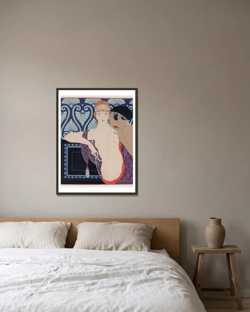Les Trois Beautes de Mnasidika av George Barbier inramad på en vägg