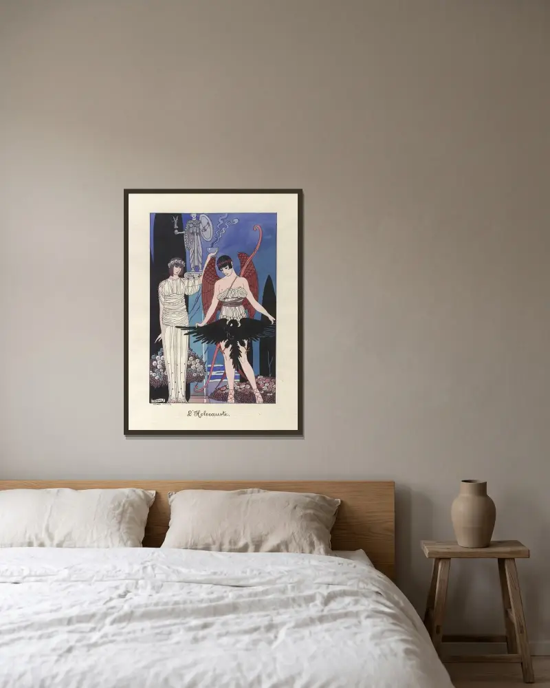 Förintelsen av George Barbier inramad på en vägg