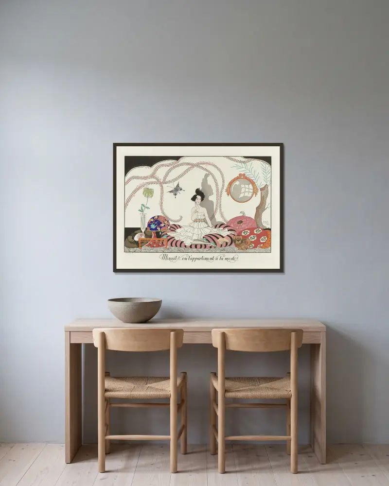 Minuitou l’appartement à la mode av George Barbier inramad på en vägg