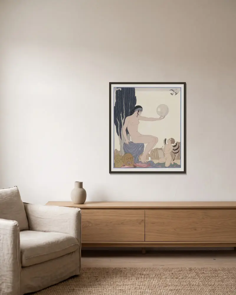 Muse av George Barbier inramad på en vägg