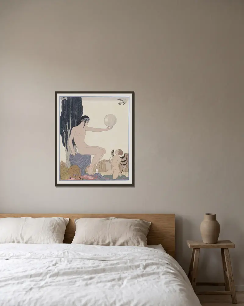 Muse av George Barbier inramad på en vägg