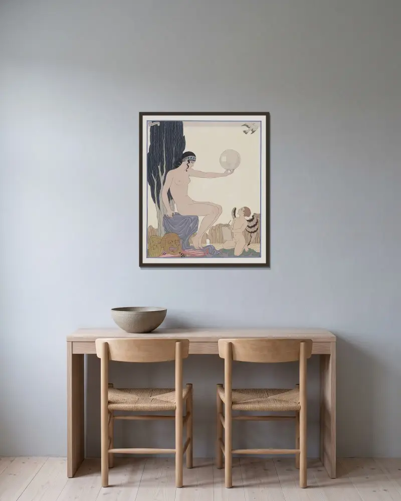 Muse av George Barbier inramad på en vägg
