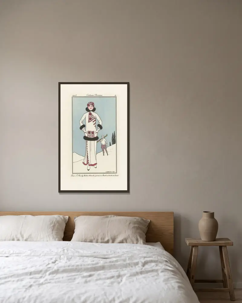 Pour St. Moritz av George Barbier inramad på en vägg