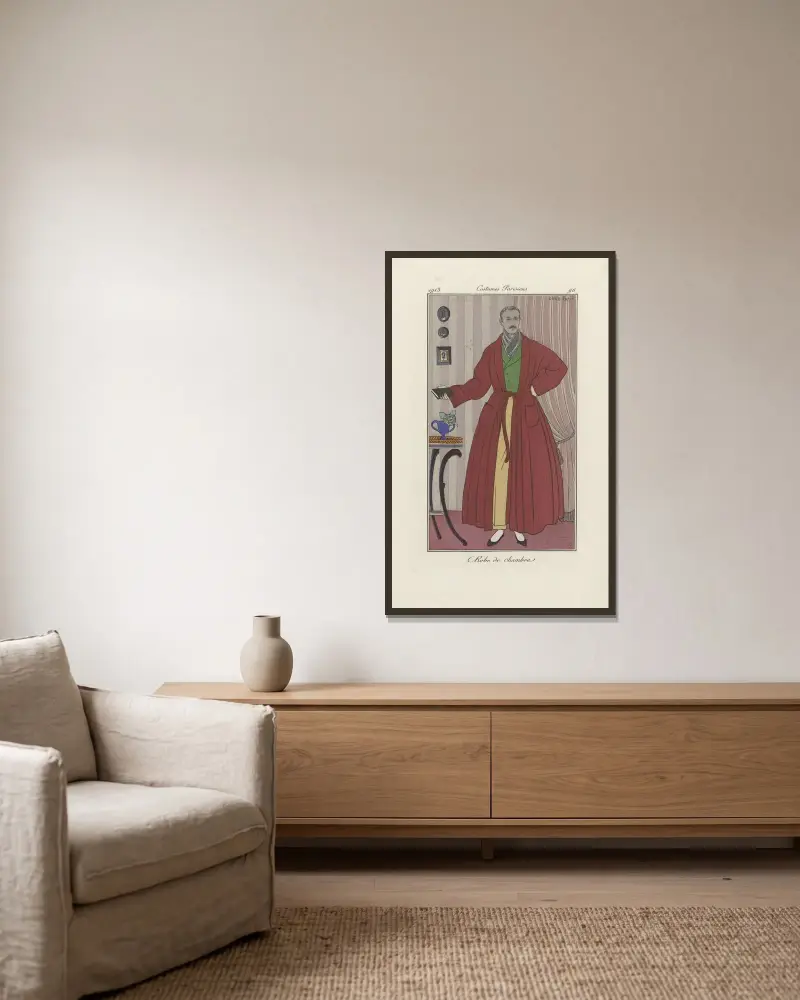 Robe de chambre av George Barbier inramad på en vägg