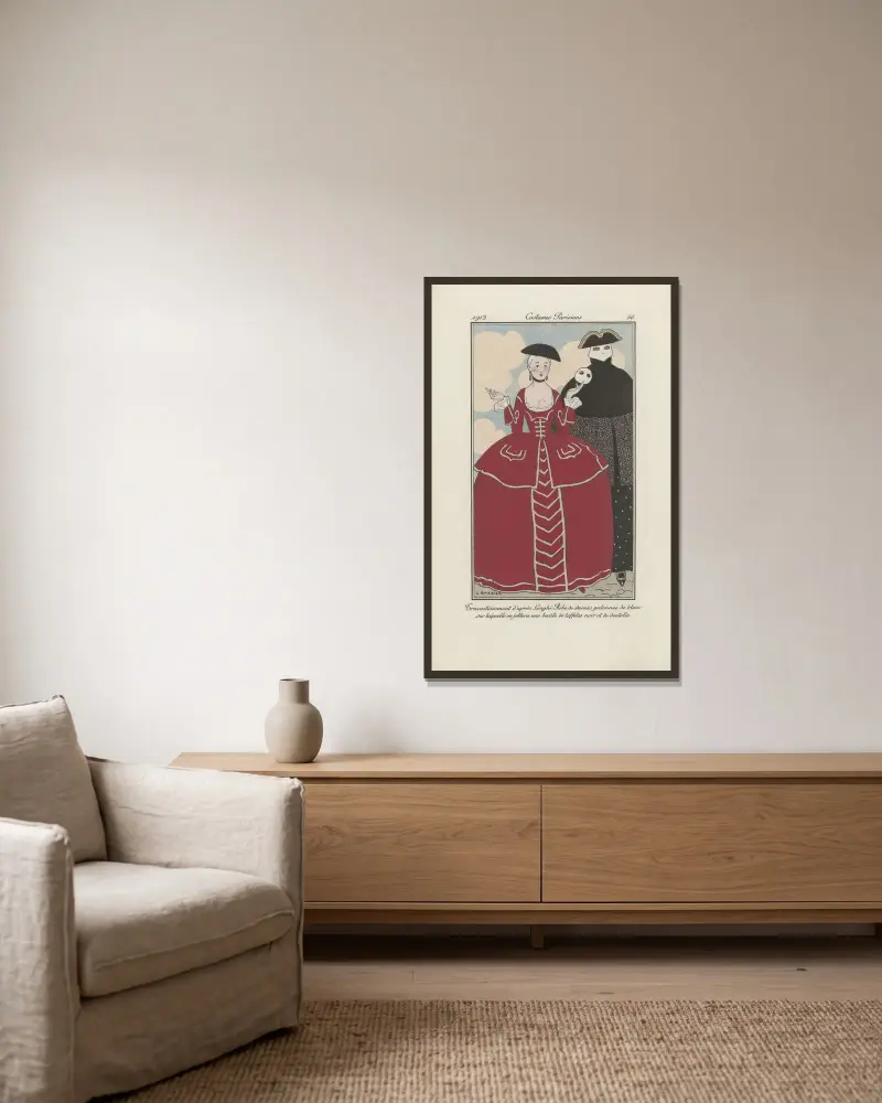 Robe de linon imprimé av George Barbier inramad på en vägg