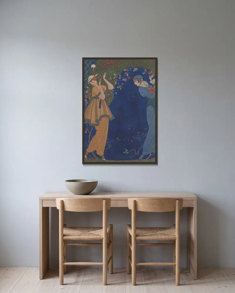 Rosor i natten av George Barbier inramad på en vägg